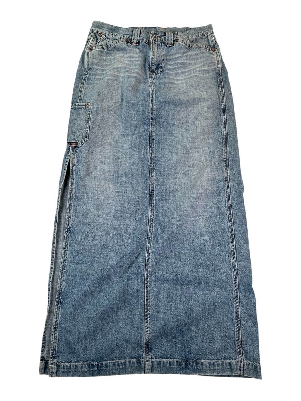 Vintage Lucky Brand Dungarees by Gene Montesano Cargo Denim Maxi Skirt Cargo Y2K